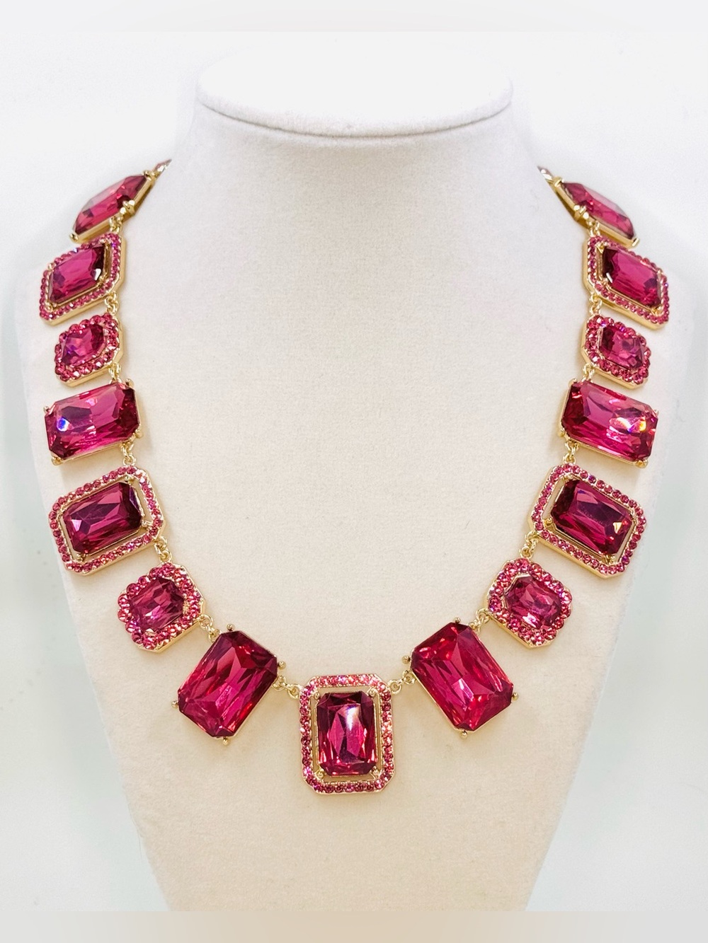 INC International Concepts Gold-Tone Fuchsia Pink Rhinestone Statement Necklace